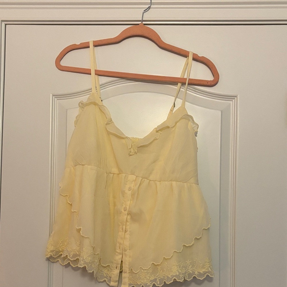 Hollister Light Yellow Camisole with Lace Trim